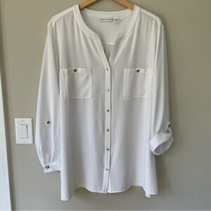 Susan Graver Women’s White Long Sleeve Blouse Sz 24W Career Professional Office